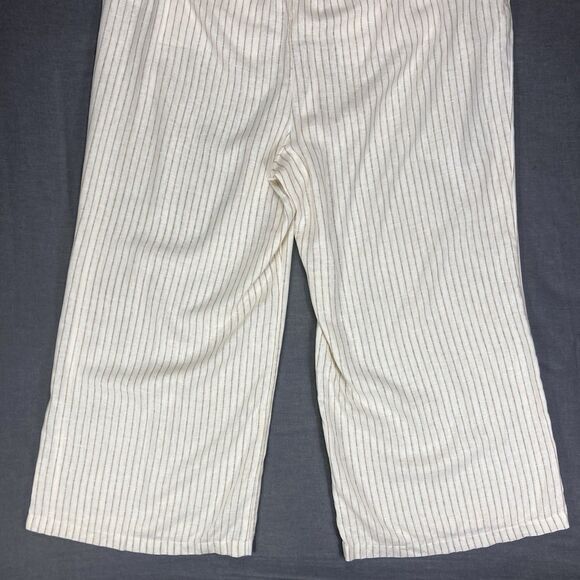 Lane Bryant Linen Dress Pants Womens 26 Cream Striped Belted Wide Leg Comfy New - Picture 9 of 16